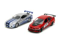 Rychle a zběsile Twin Pack 2006 Mitsubishi Lancer Evo IX + Brianův 2002 Nissan Skyline GTR R34, 1:32 Wave 4/2